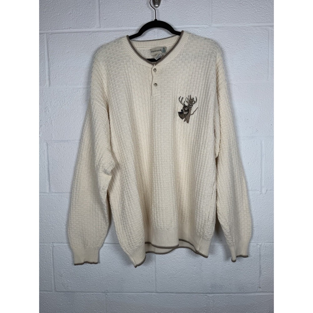 Fieldmaster Mens LT Sweater 90s Made USA Deer Hunting Old Money Preppy Henley